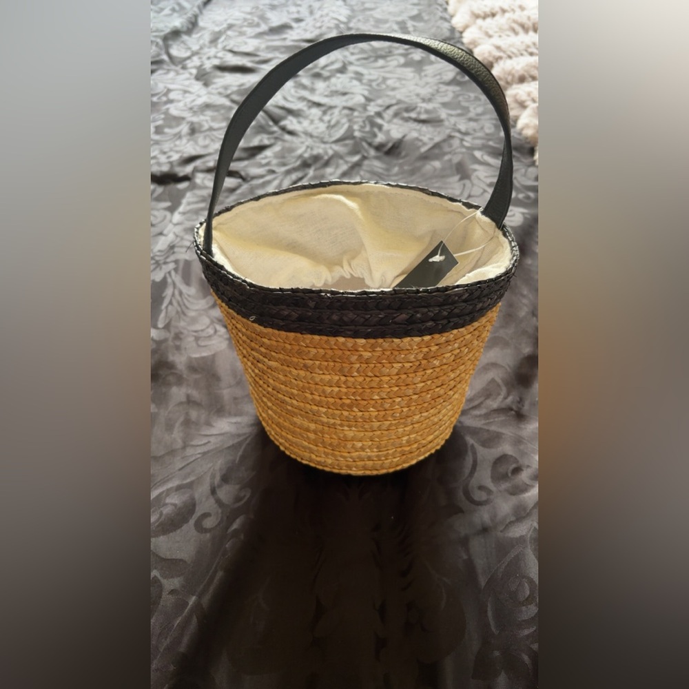 SHEIN Tan and Black Woven Tote Bag